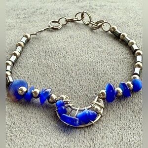 Stunning Handmade, Native American Blue and Silver Beaded Bracelet